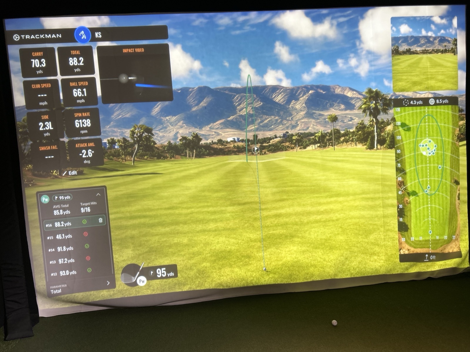TrackManに表示されたショットデータと弾道