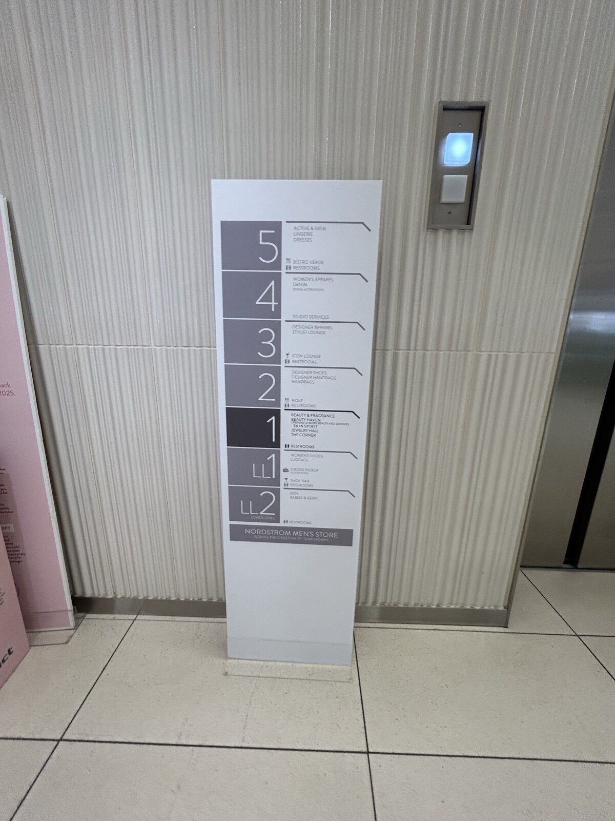 Nordstrom NYC Flagship店内のフロア案内サイン